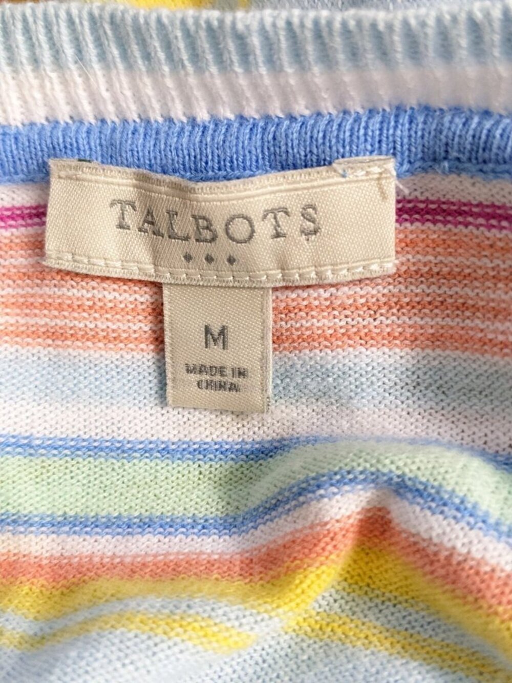Talbots Knit Sweater Womens M Pastel Striped Cotton Preppy Resort Coastal Beach - Picture 5 of 6